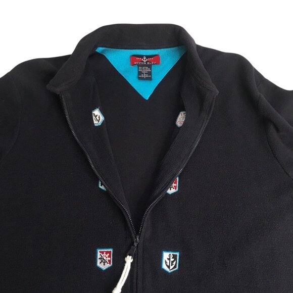 Nautical Moving Bleu Sweater Women Large Navy Blue Full Zip Embroidered Cardigan - Picture 4 of 16